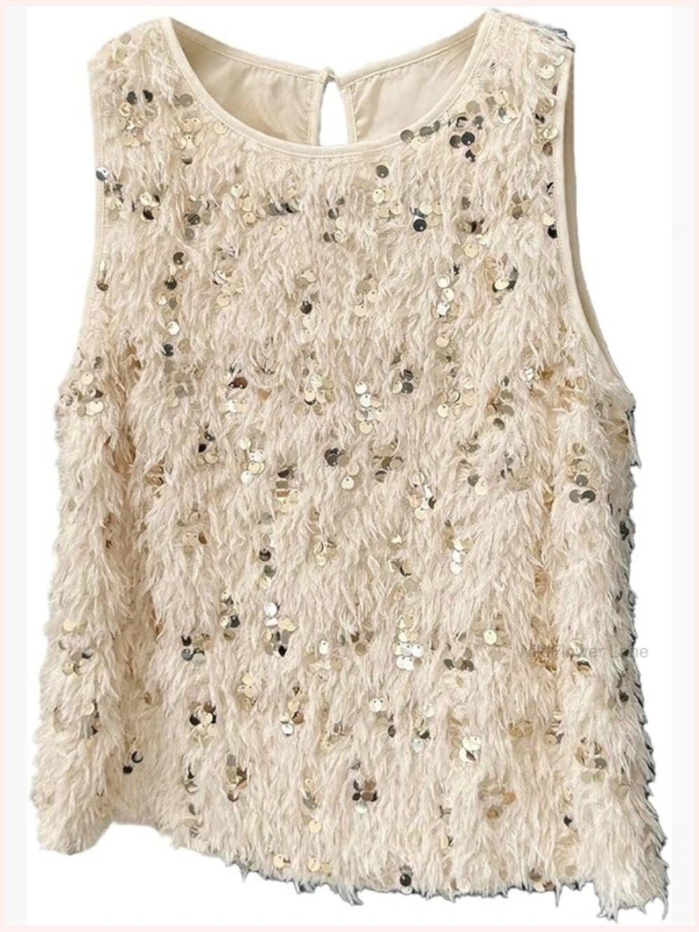 Fuzzy Sequin Sleeveless Party Blouse Y2K Night Out Tops